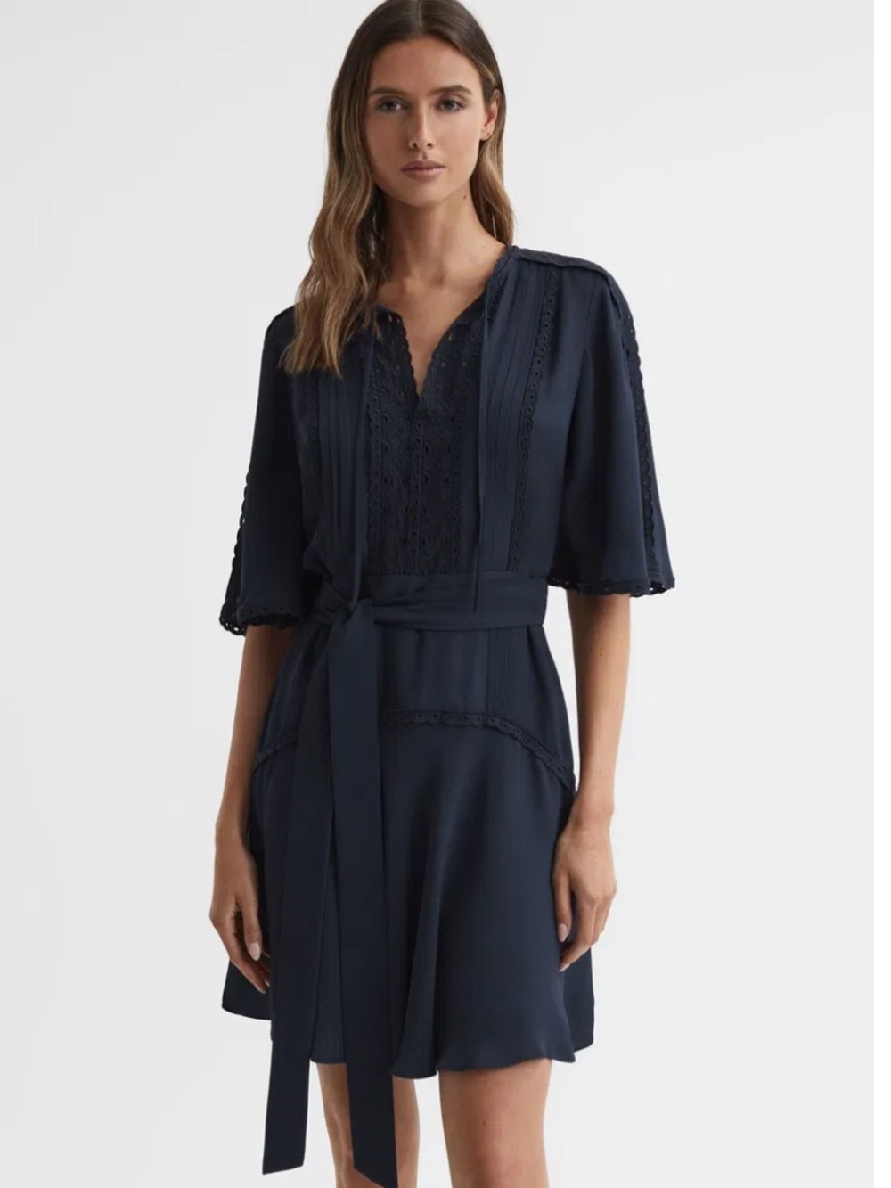 Reiss Felicity High Neck Lace Mini Dress